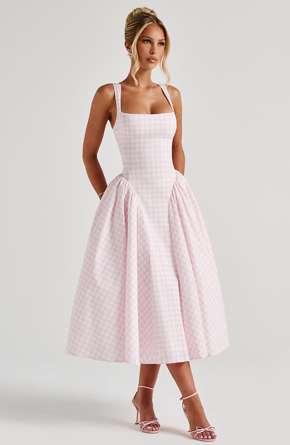 Elegant Midi Dress for Women – A-Line Square Neck