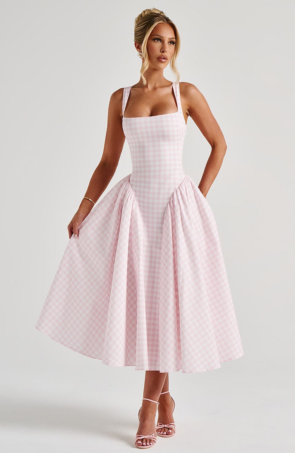 Elegant Midi Dress for Women – A-Line Square Neck