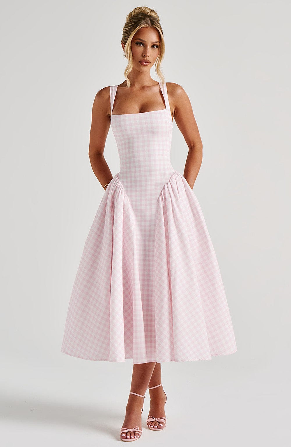 Elegant Midi Dress for Women – A-Line Square Neck