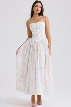 Strapless Floral Midi Dress for Women – Elegant Summer Dress