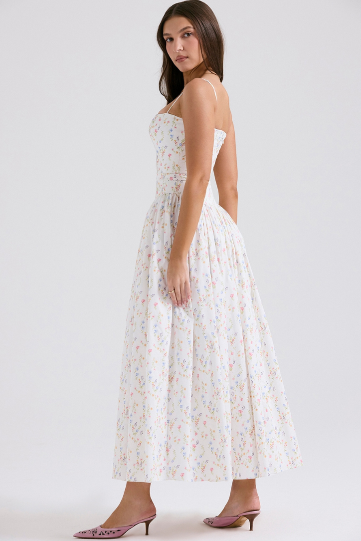 Strapless Floral Midi Dress for Women – Elegant Summer Dress