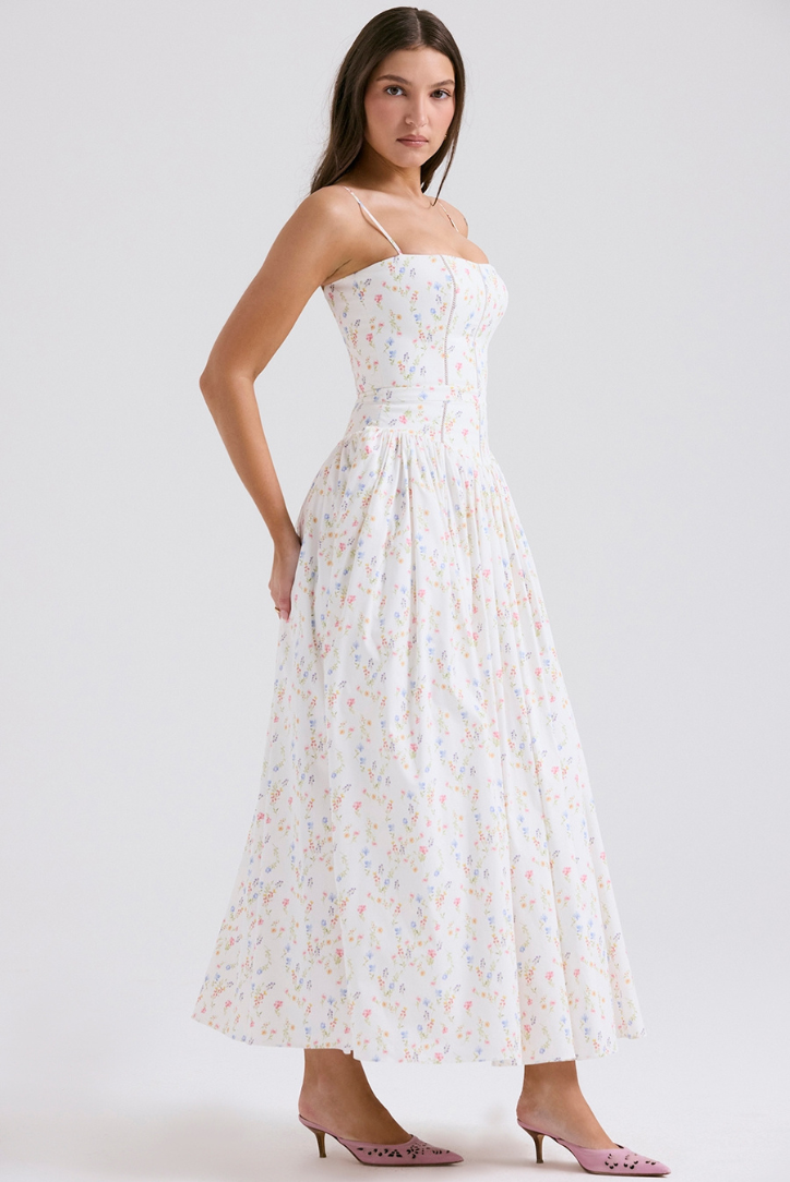 Strapless Floral Midi Dress for Women – Elegant Summer Dress